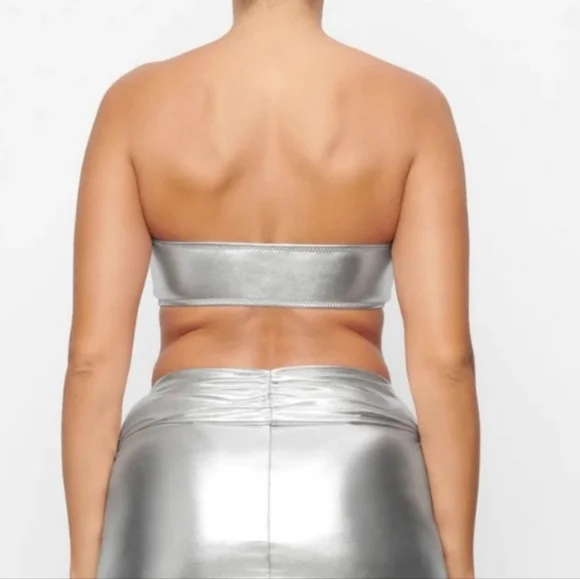 Skims Swim Metallic Bandeau bikini top - Nickel